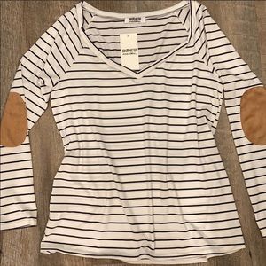 Overmal striped v-neck top with elbow patches